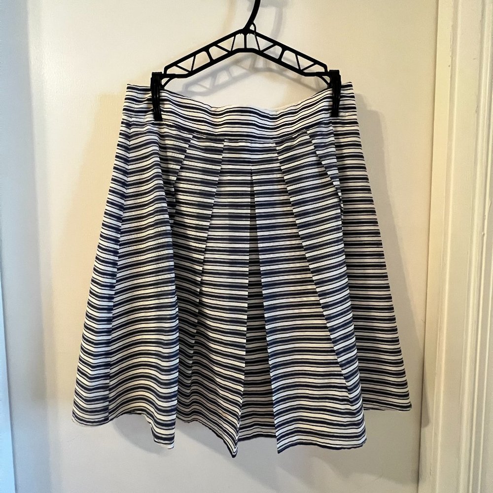 J. Crew striped midi shell skirt with front pleats in navy blue